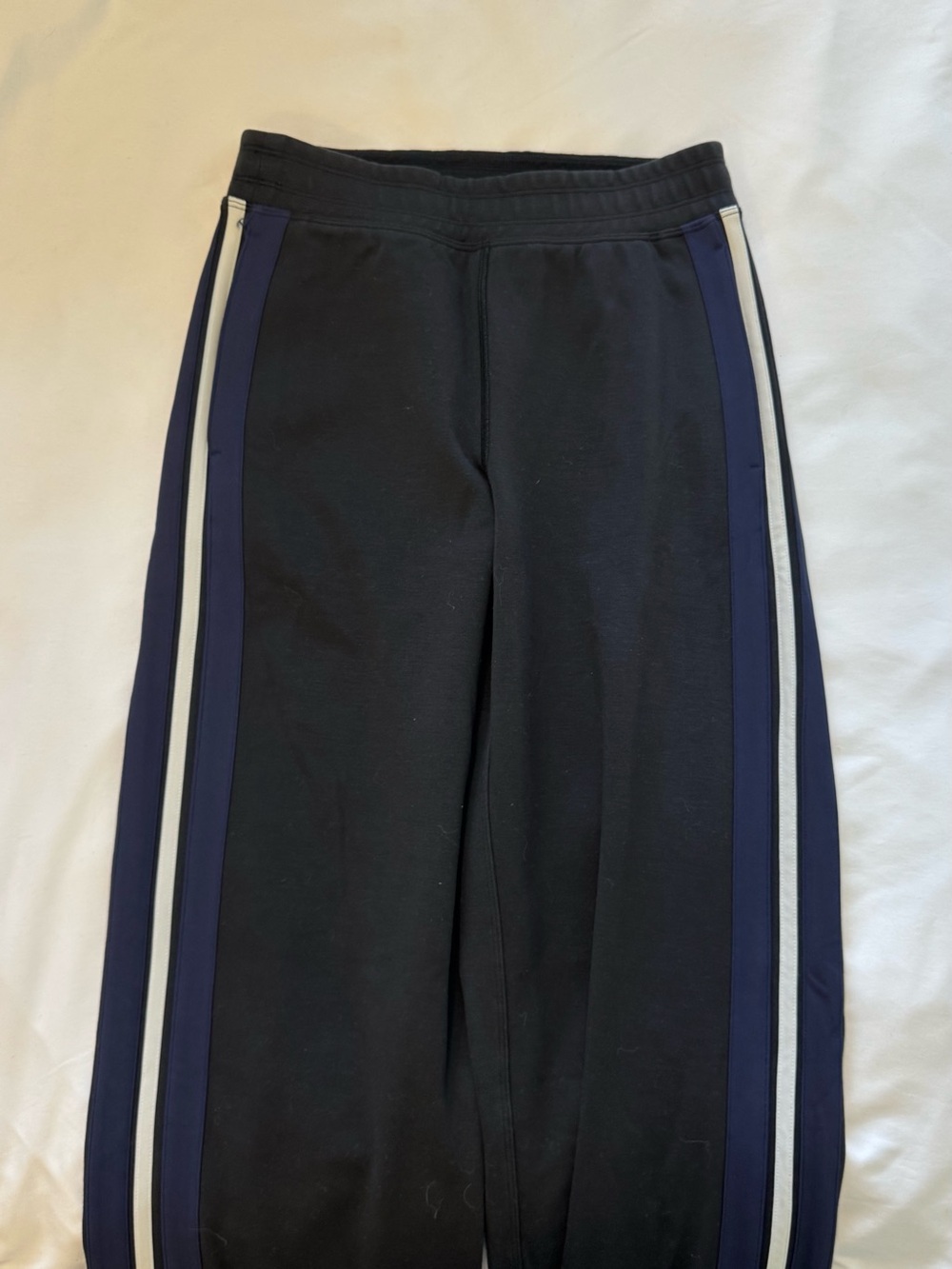 lululemon athletica Black Wide-Leg Pants with Navy and White Side Stripes